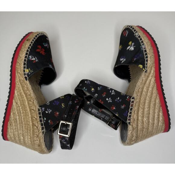 Diane Von Furstenberg Palermo Espadrille Womens 10M Black Floral Canvas Wedge - Picture 8 of 11